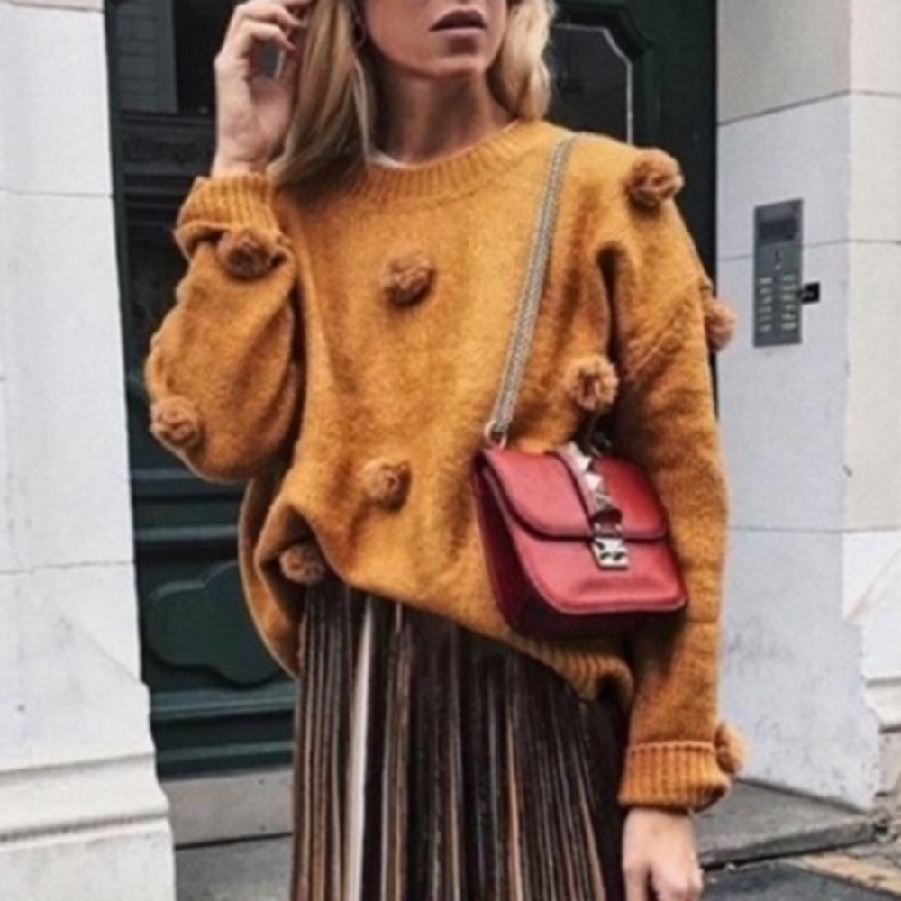 Zara Knit pom pom sweater alpaca small